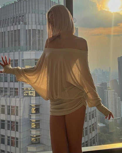 Off-Shoulder Sheer Ruched Bodycon Mini Dress