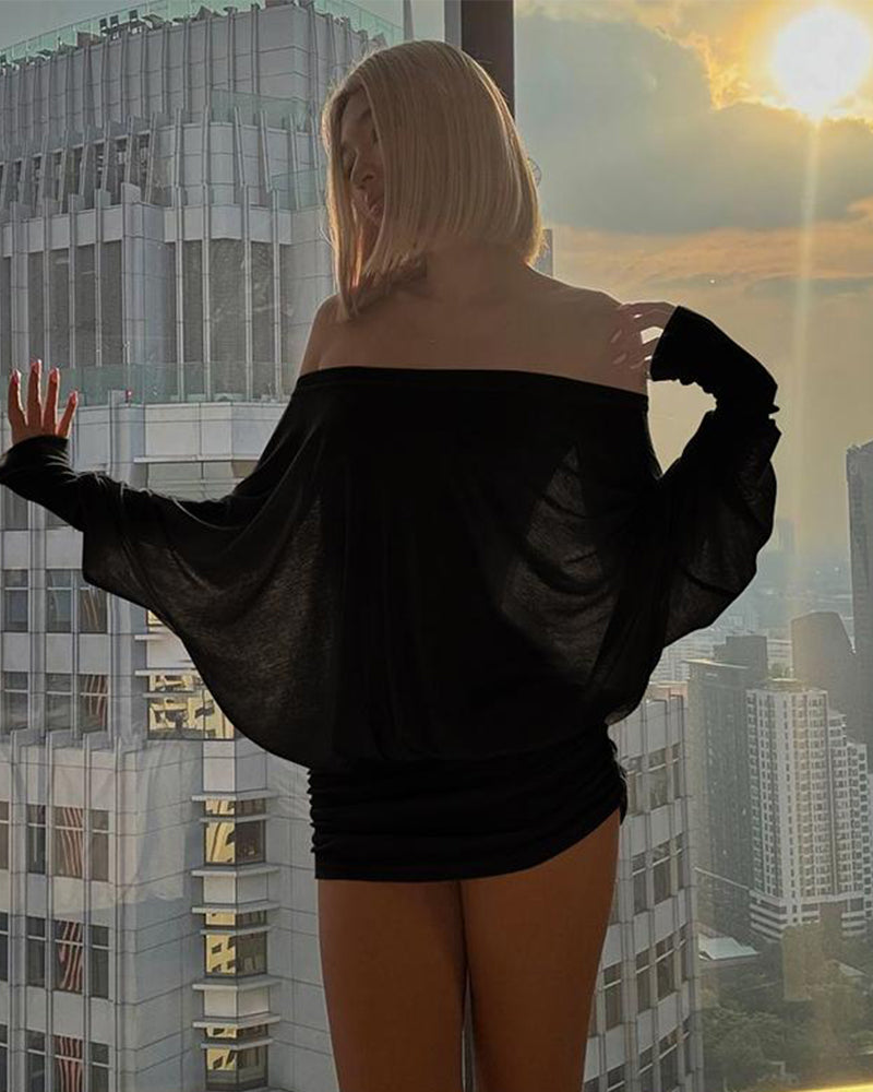 Off-Shoulder Sheer Ruched Bodycon Mini Dress