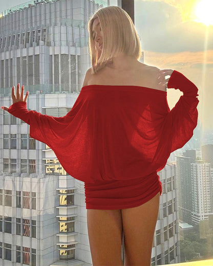 Off-Shoulder Sheer Ruched Bodycon Mini Dress