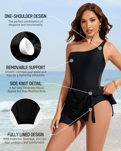 One Shoulder Skirted One Piece Swimsuit