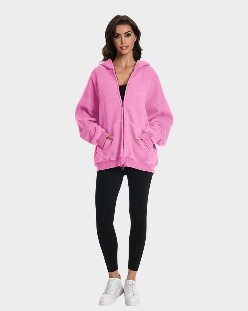 Oversized Unisex Acid Wash Zip Hoodie