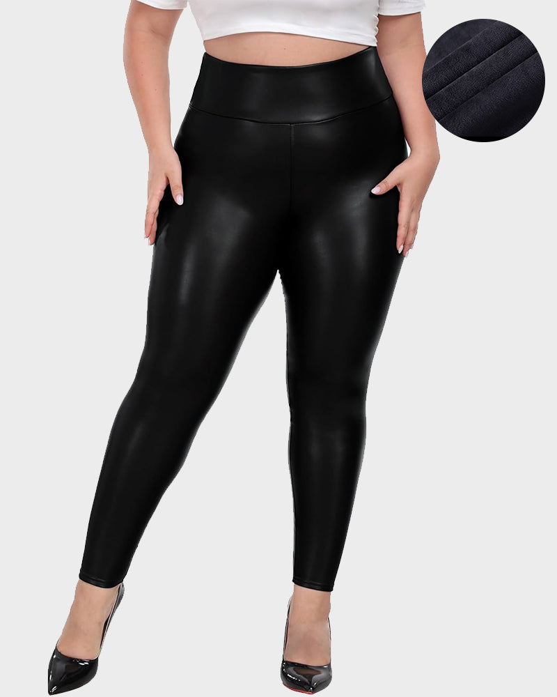 Plus Size High-Waist Fleece Lined Faux Leather Leggings