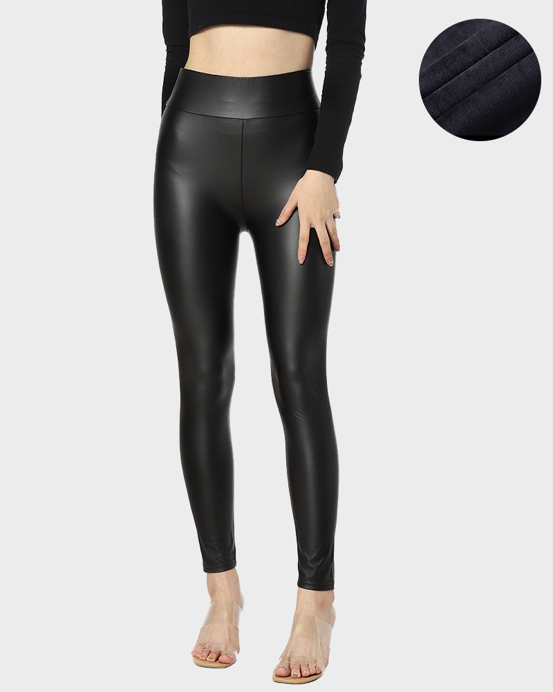 Plus Size High-Waist Fleece Lined Faux Leather Leggings