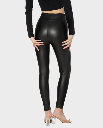 Plus Size High-Waist Fleece Lined Faux Leather Leggings