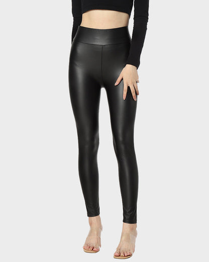 Plus Size High-Waist Fleece Lined Faux Leather Leggings