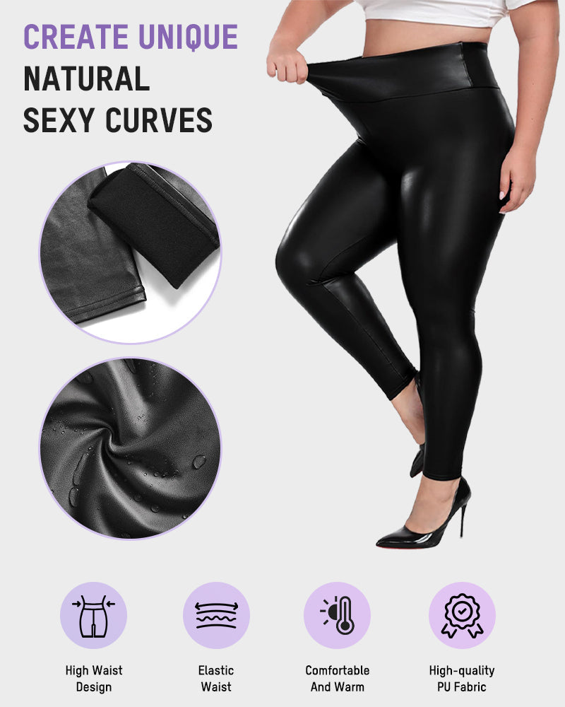 Plus Size High-Waist Fleece Lined Faux Leather Leggings