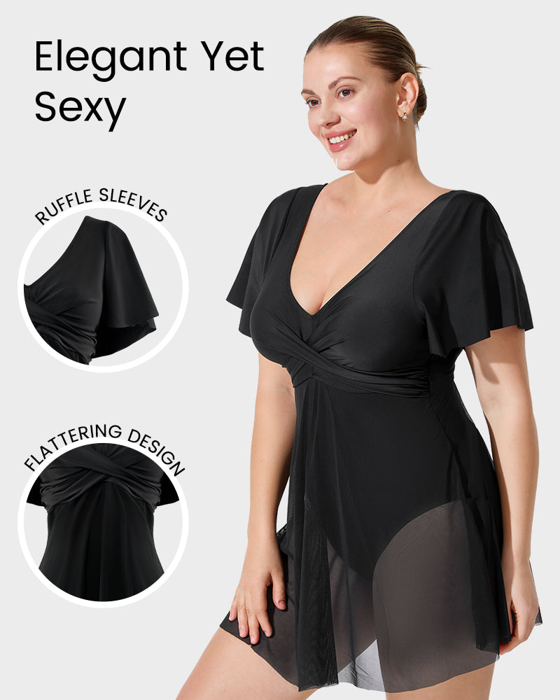 Plus Size Full Coverage Ruffle Swimdress
