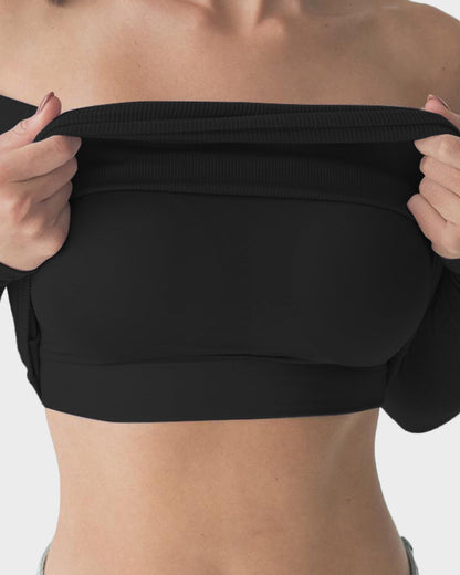 Ribbed Off-Shoulder Top with Built-In Bra