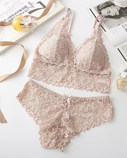 Conjuntos de Encaje Romántico con Bra Triangular y Panty(Paquete de 3)