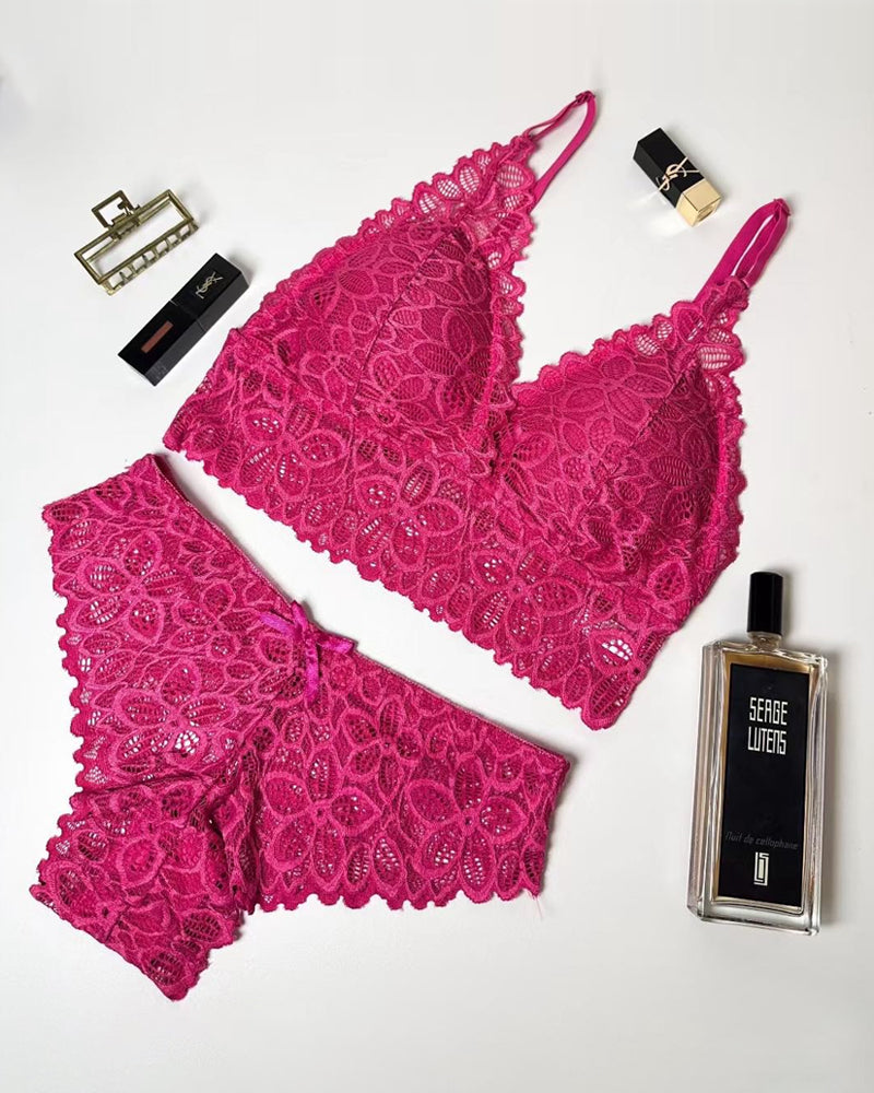Conjuntos de Encaje Romántico con Bra Triangular y Panty(Paquete de 3)