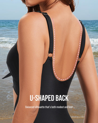 Ruched Tie-Knot Tummy Control One-Piece Swimsuit