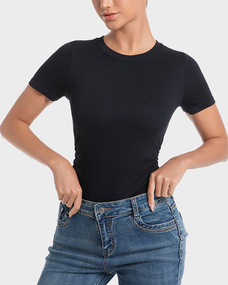 Body de Manga Corta y Cuello Redondo Sin Costuras