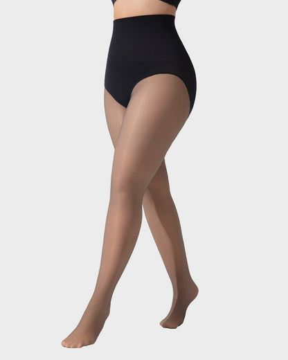 Semi-Sheer Black High-Waist Shaping Tights – Thin & Fleece-Lined