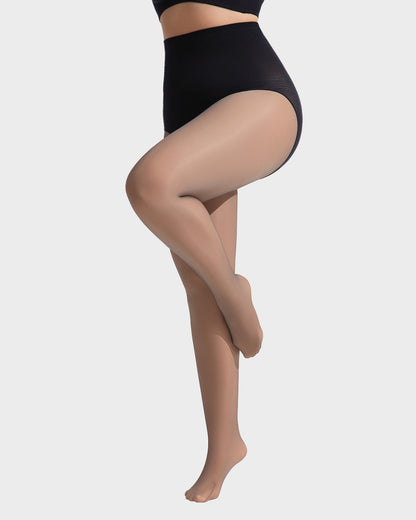 Semi-Sheer Black High-Waist Shaping Tights – Thin & Fleece-Lined