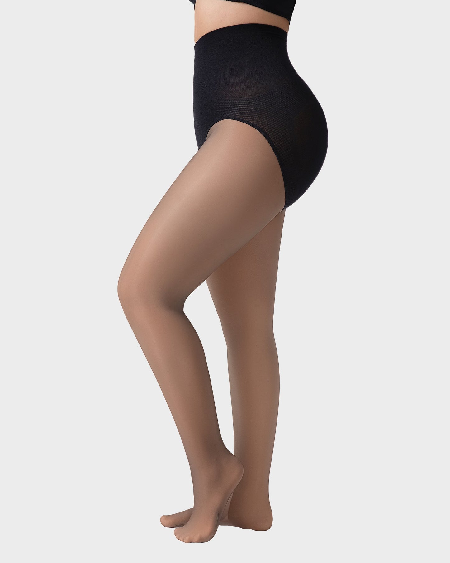 Semi-Sheer Black High-Waist Shaping Tights – Thin & Fleece-Lined