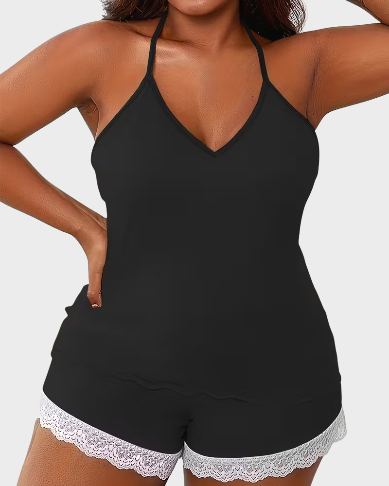 Sexy Lace Patchwork Home Pajama Set