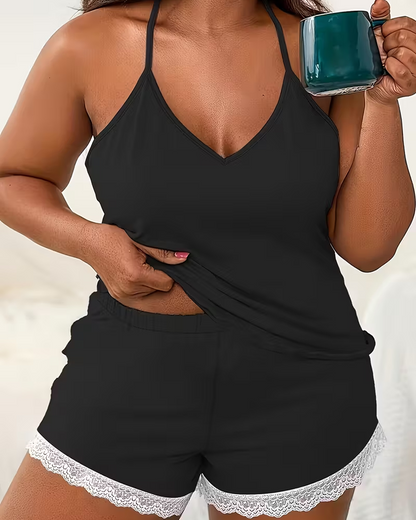 Sexy Lace Patchwork Home Pajama Set