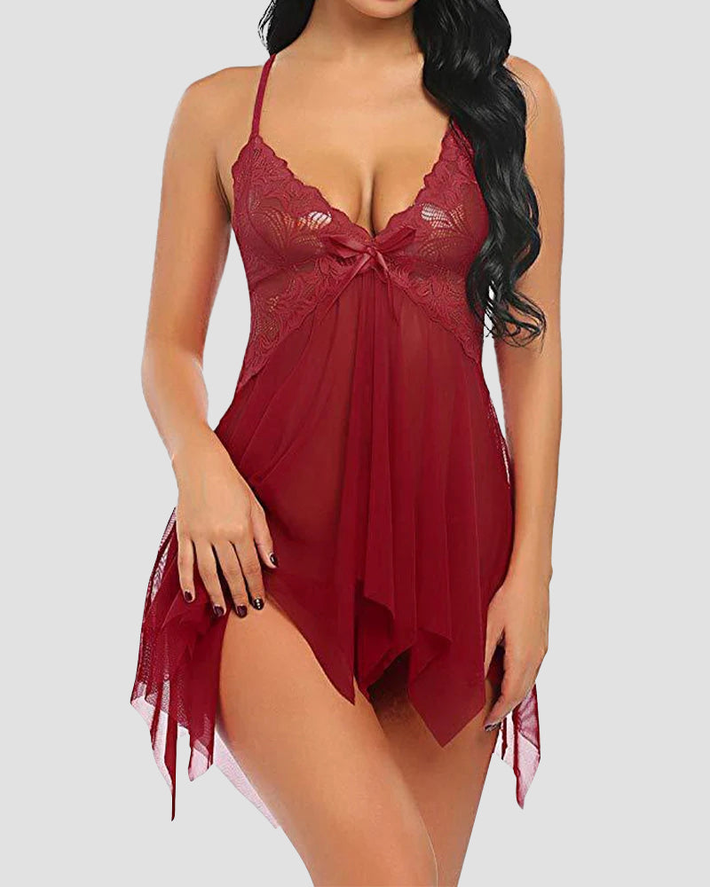 Sheer Lace Babydoll Lingerie with G-String