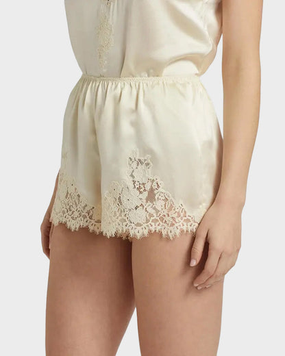 Silk Satin Low Rise Lace Trim Shorts Loungewear
