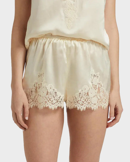 Silk Satin Low Rise Lace Trim Shorts Loungewear