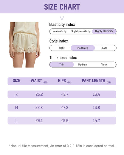 Silk Satin Low Rise Lace Trim Shorts Loungewear