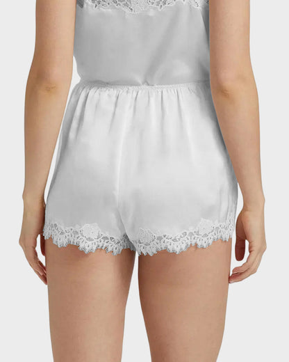 Silk Satin Low Rise Lace Trim Shorts Loungewear