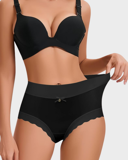 Braguitas Sin Costuras de Cintura Alta con Bordes Ondulados, Satinadas (Paquete de 6)