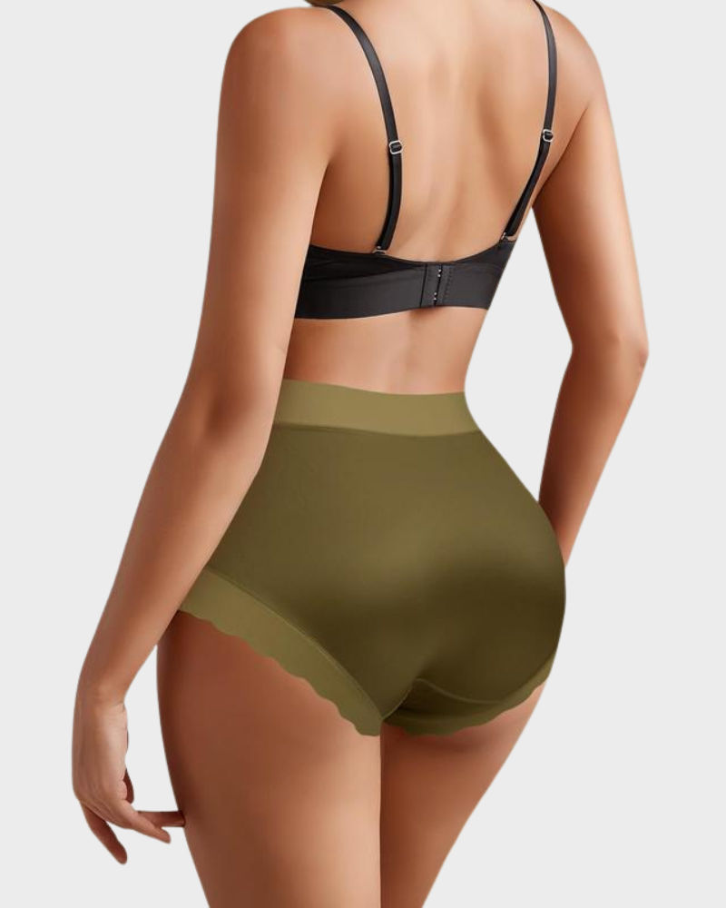 Braguitas Sin Costuras de Cintura Alta con Bordes Ondulados, Satinadas (Paquete de 6)