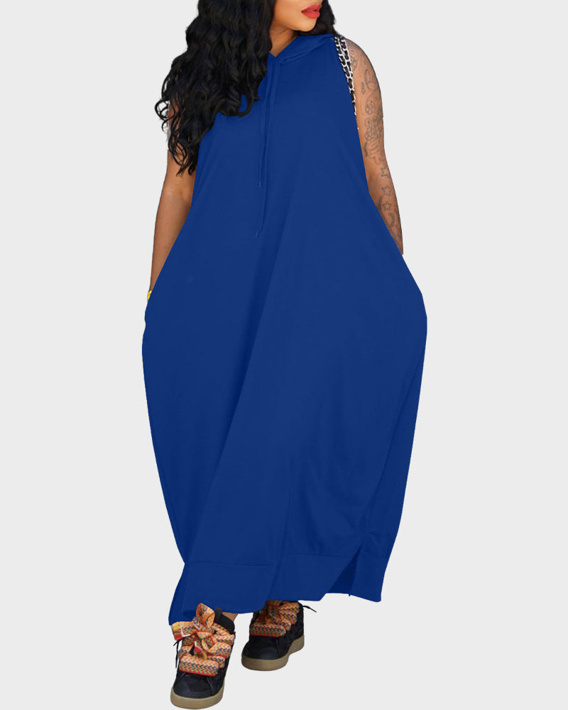 Sleeveless Hoodie Maxi Dress with Pockets