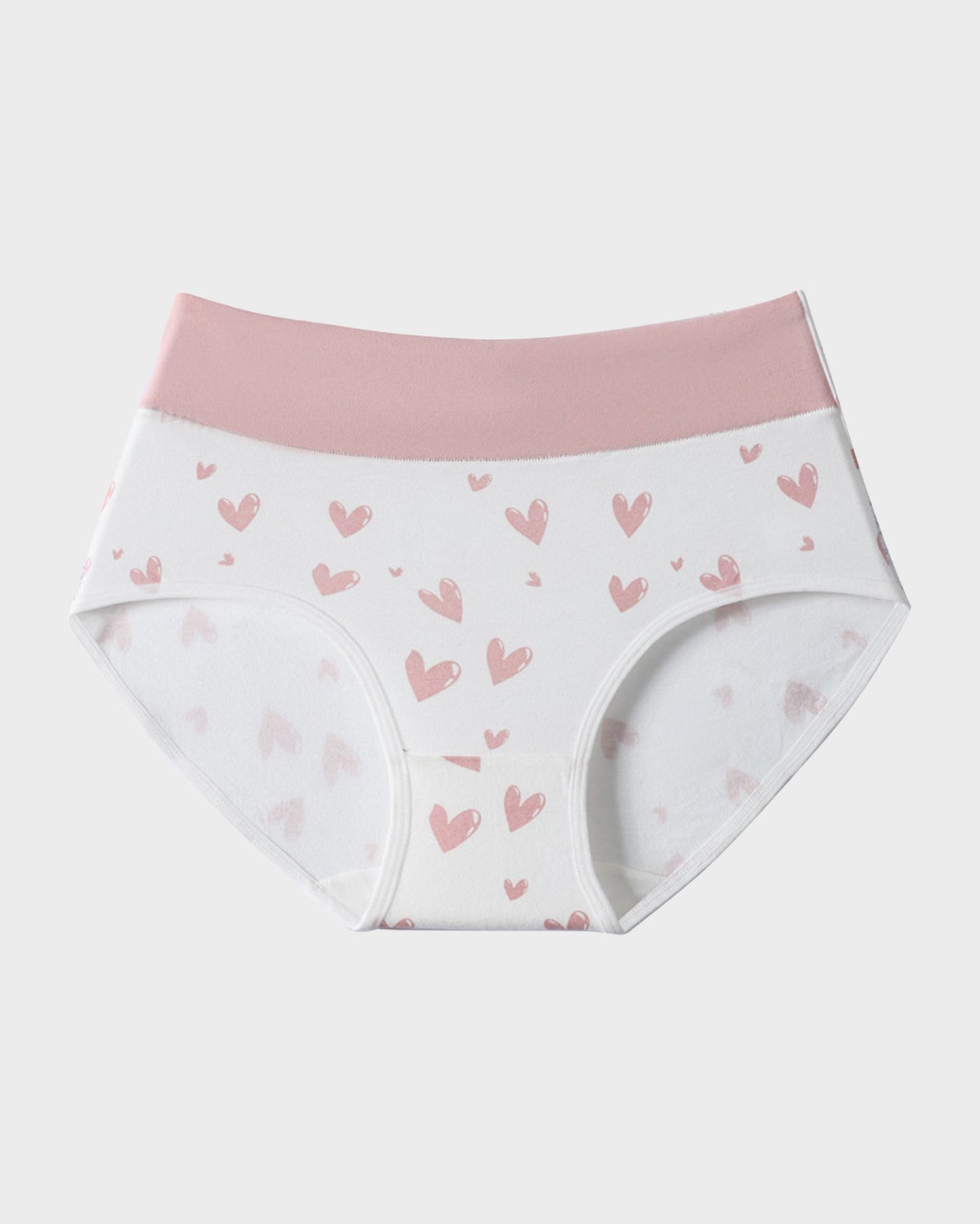 Panties de Algodón Suave con Estampado de Corazones y Cintura Alta(Paquete de 6)