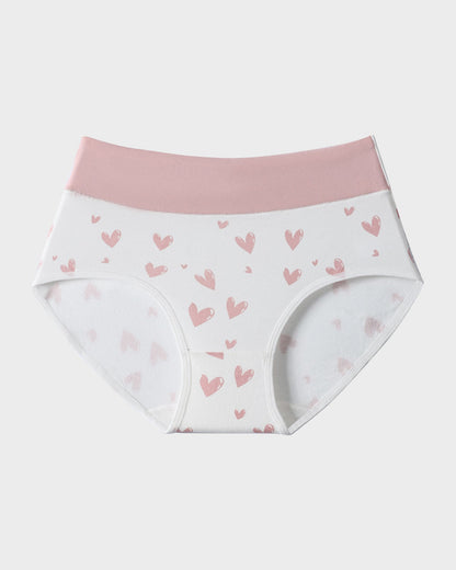 Panties de Algodón Suave con Estampado de Corazones y Cintura Alta(Paquete de 6)