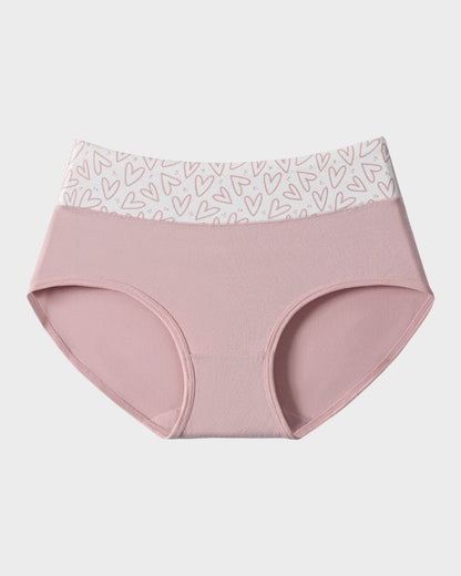 Panties de Algodón Suave con Estampado de Corazones y Cintura Alta(Paquete de 6)