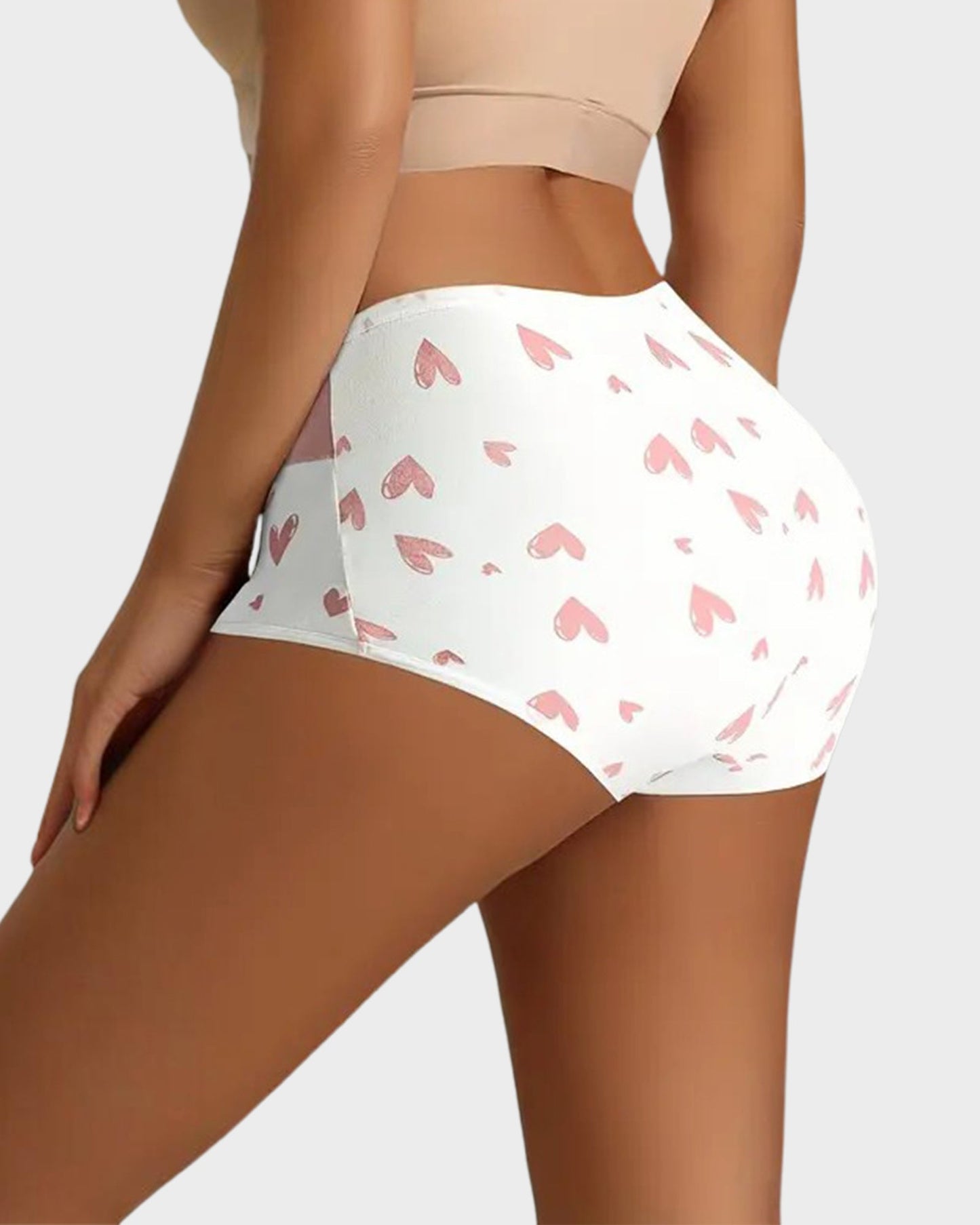 Panties de Algodón Suave con Estampado de Corazones y Cintura Alta(Paquete de 6)