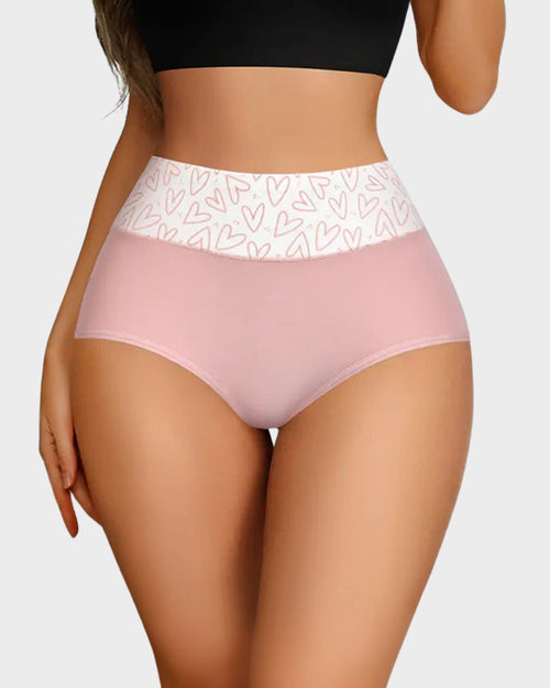 Panties de Algodón Suave con Estampado de Corazones y Cintura Alta(Paquete de 6)