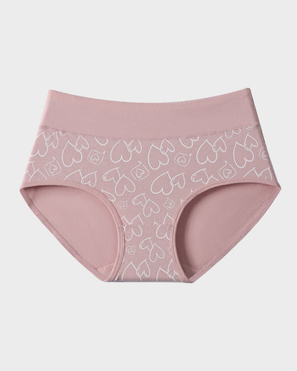 Panties de Algodón Suave con Estampado de Corazones y Cintura Alta(Paquete de 6)