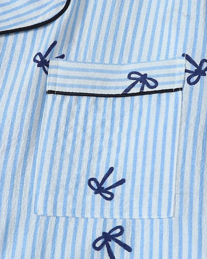 Striped Bow Print Long Sleeve Pajama Set