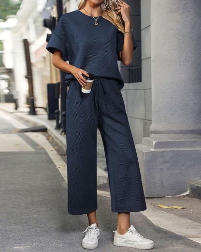 Textured Knit Two-Piece Lounge Set with Drawstring Waist