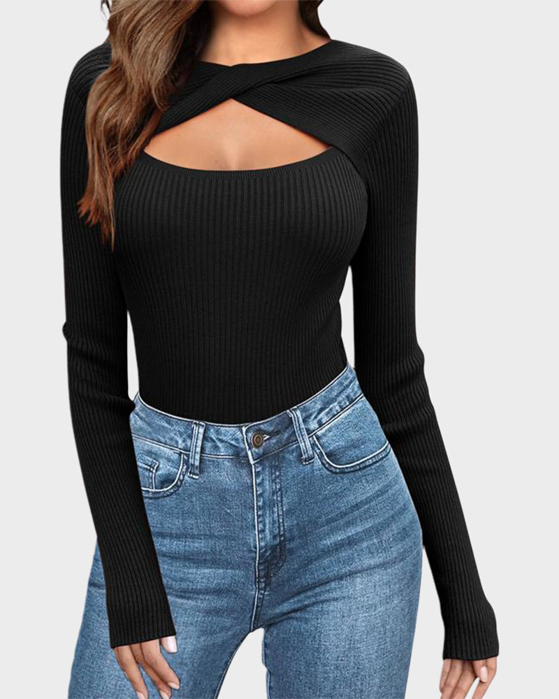 Twist Front Cutout Knit Sweater