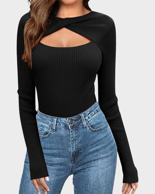 Twist Front Cutout Knit Sweater
