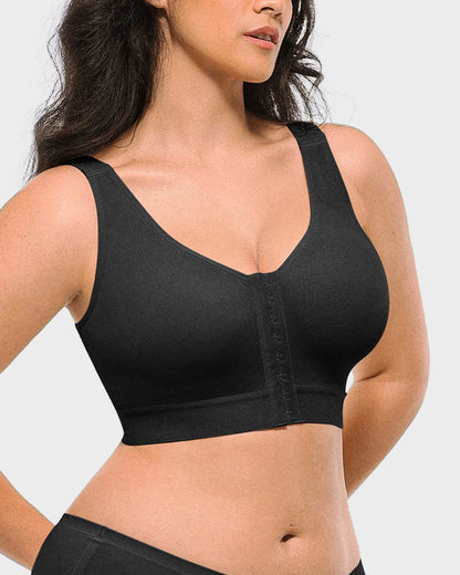 Unlined Front Close Wireless Back Support Bra
