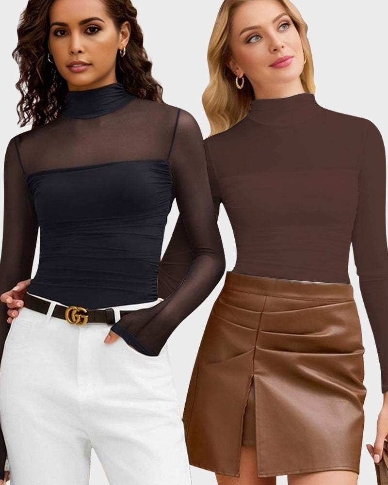 Women Long Sleeve Bodysuit Turtle Neck Shapewear