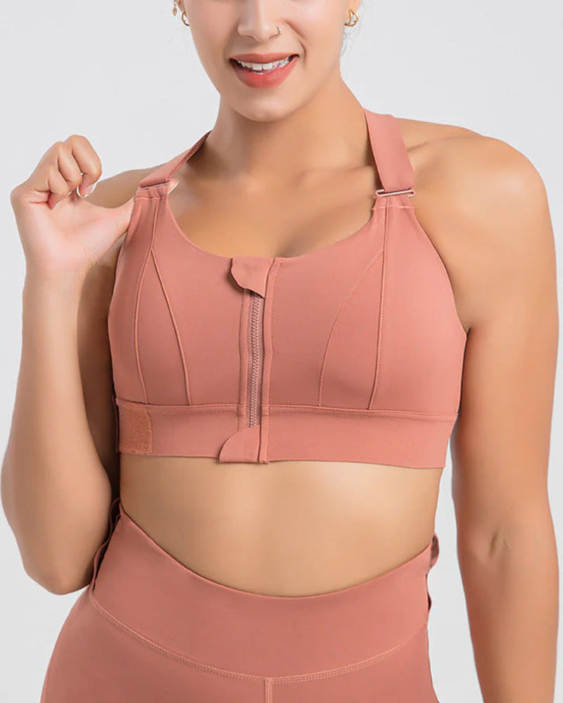 Plus Size Shock Absober Zip-Front High Impact Sports Bra