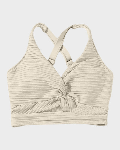 Textured Knot-Front High-Waisted Bikini Set