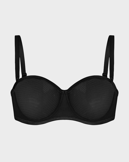 Strapless Mesh Underwire Balconette Bra