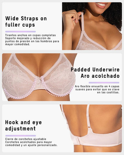 Sujetador Minimizer de Encaje con Cobertura Total - Pétalo