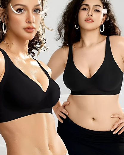 Brasier Sin Varilla Push Up para Mujer, Escote Profundo en V, Tirantes Anchos, Moldea la Espalda, Cómodo y Sin Costuras