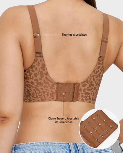 Brasier sin varilla con escote en V tipo leopardo
