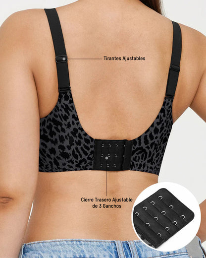 Brasier sin varilla con escote en V tipo leopardo