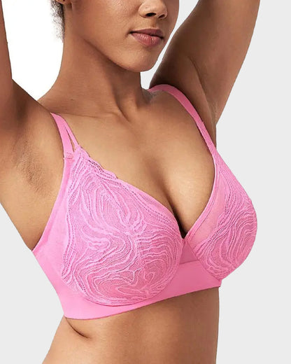 Brasier Tallas Grandes de Encaje y Malla con Varilla y Cobertura Total