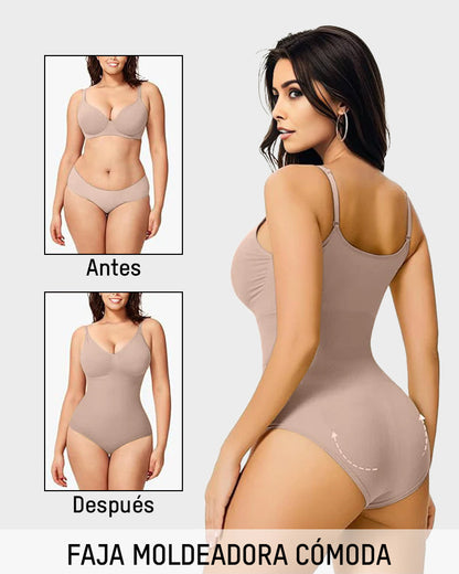 Body moldeador sin costuras tipo tanga, cuello redondo sin mangas